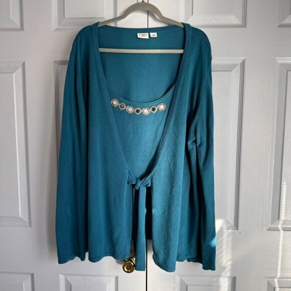 CATO Woman 26/28 Sweater with Embellished Neckline and Attached Tie Front Jacket - Picture 1 of 9